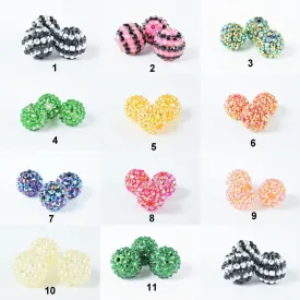 18mm Rhinestone Resin Beads, Shamballa, Round Ball Beads, for Macrame Bracelet, Basketball wives Earring 11Colors set of 10 PCs