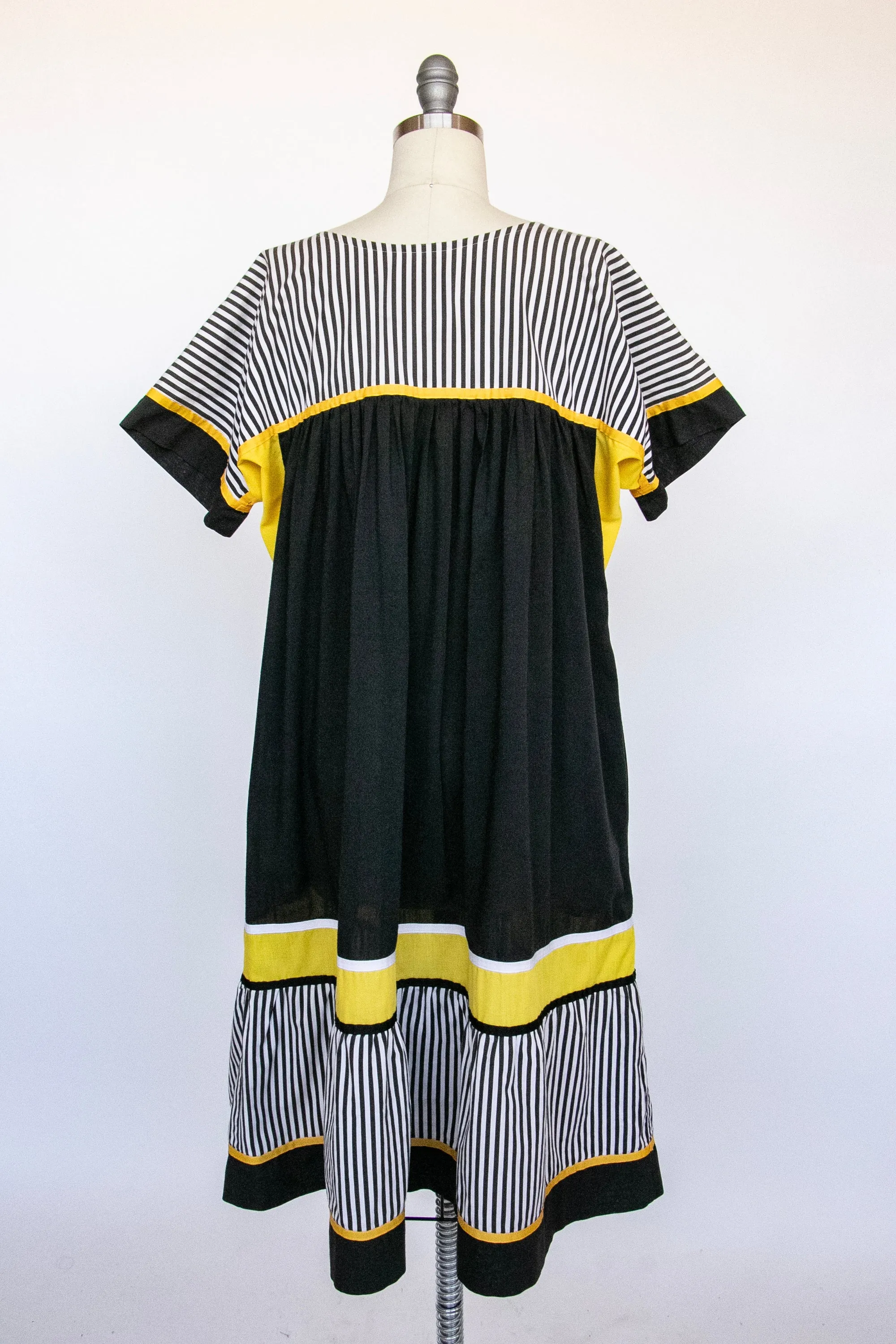 1980s Tent Dress Cotton Stripe Caftan M