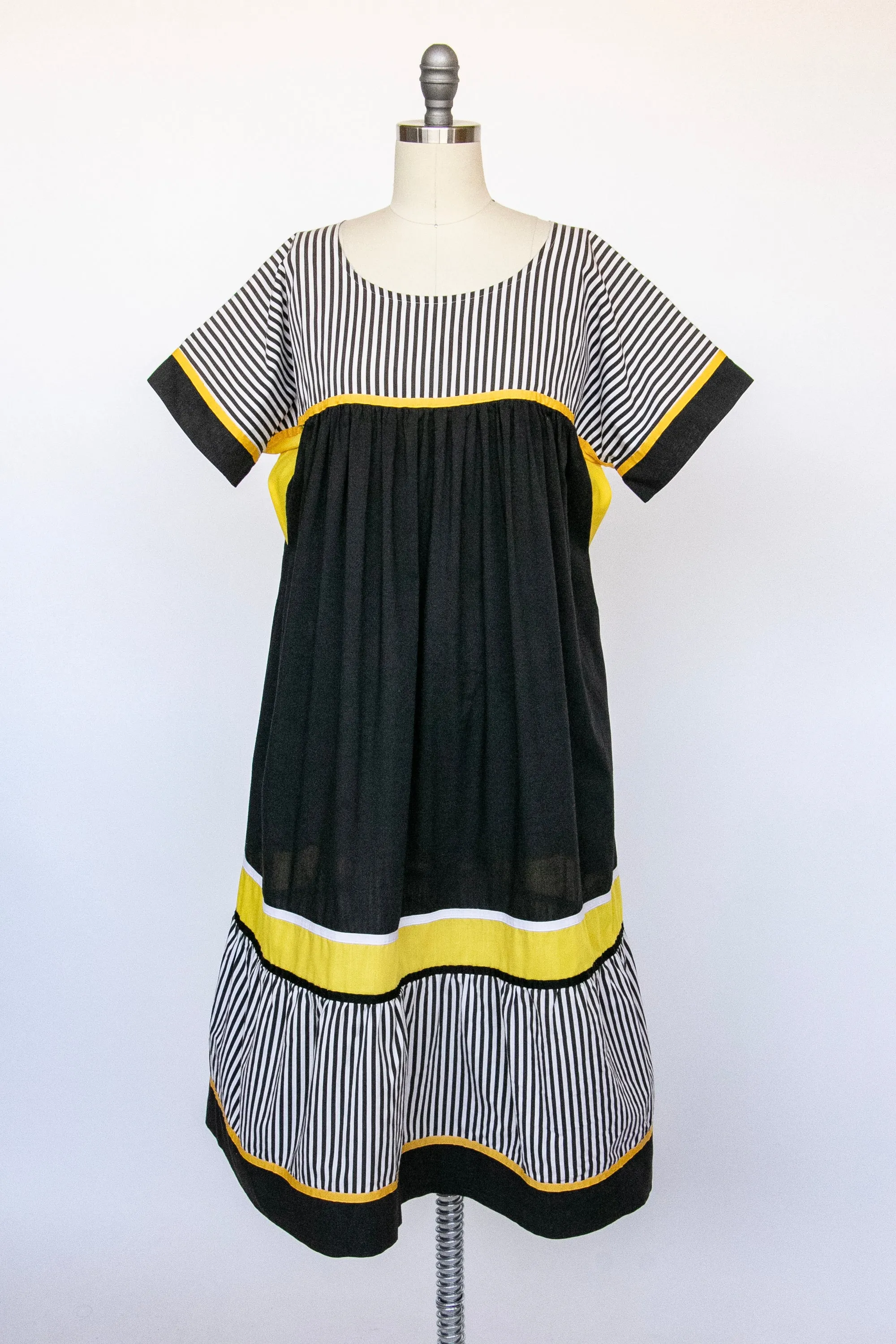 1980s Tent Dress Cotton Stripe Caftan M