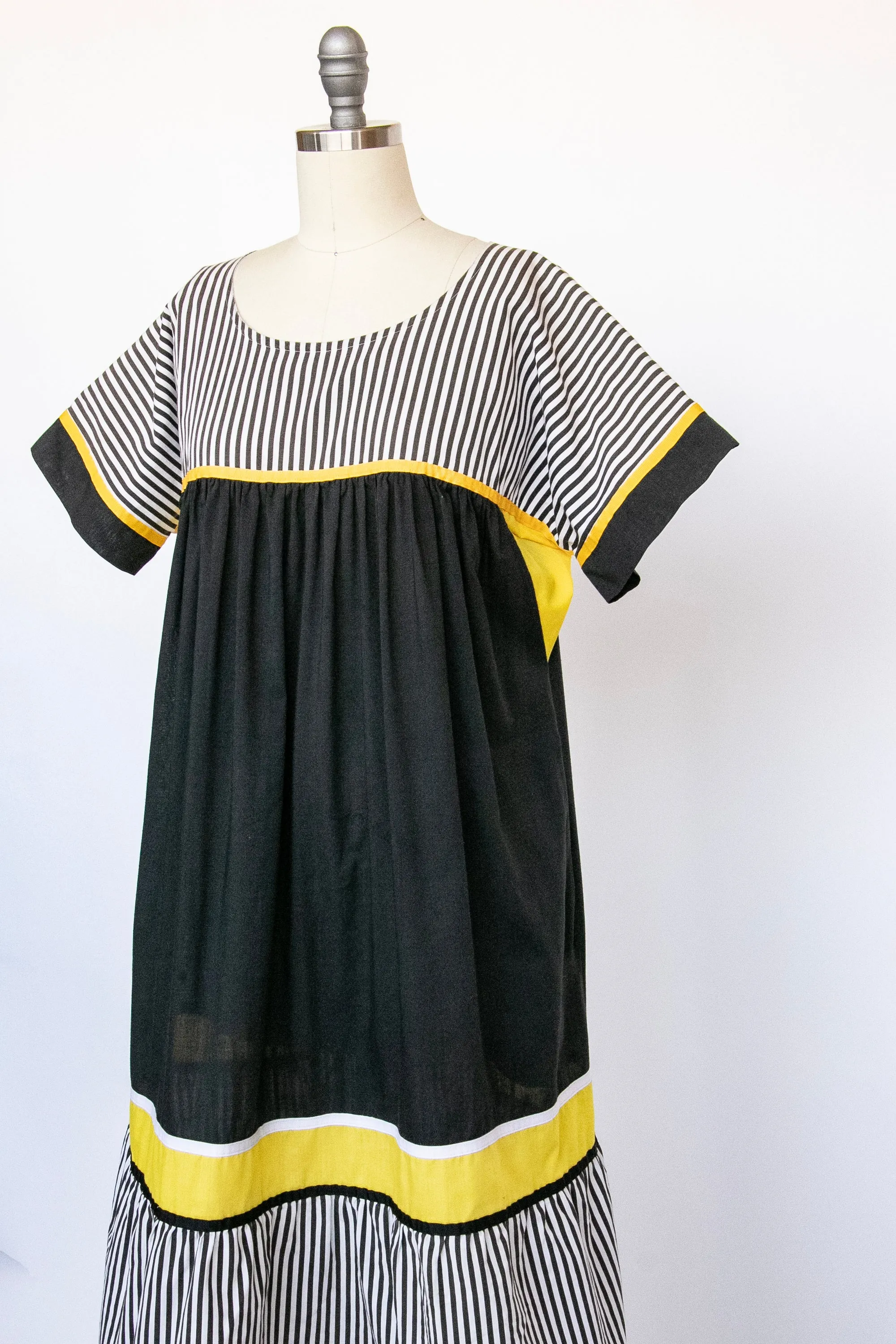 1980s Tent Dress Cotton Stripe Caftan M