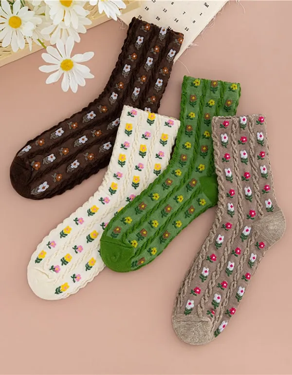 2 Pairs Women Comfortable Floral Cotton Socks