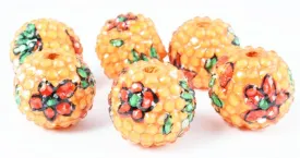 22mm Orange/Red Floral Resin Wooden Round Beads, Wooden beads, Wholesale Bead, Basketball Wives Bead,Rhinestone Beads,Resin beads