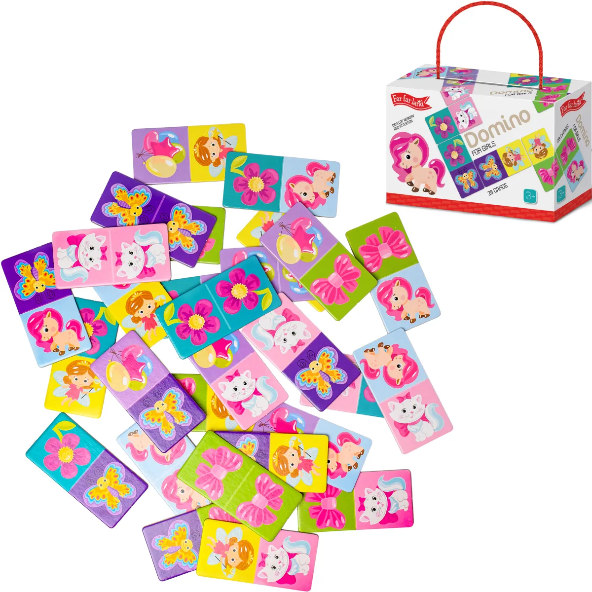 28pcs Domino Board Game for Girls - Educational & Fun for 3-Year-Olds - Bright, Colourful Chips