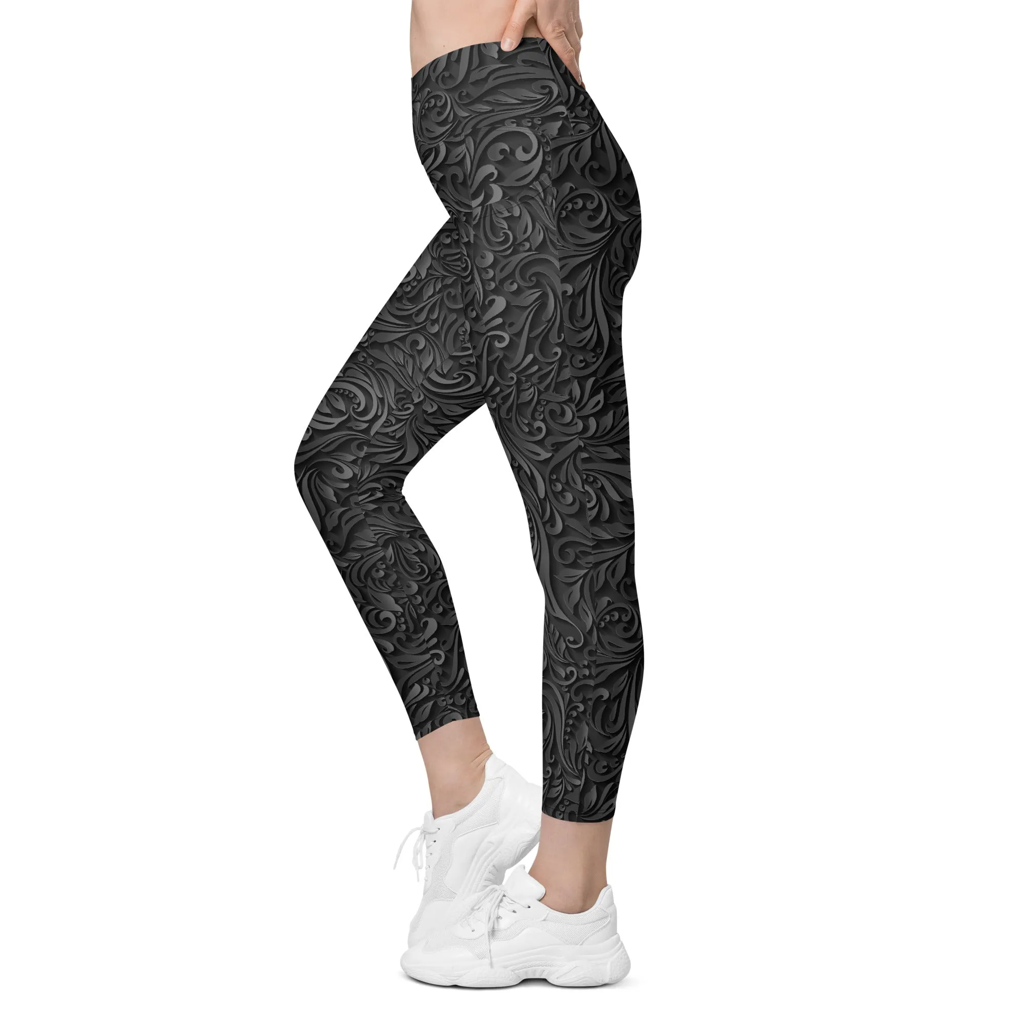 3D Art Deco Crossover Leggings With Pockets