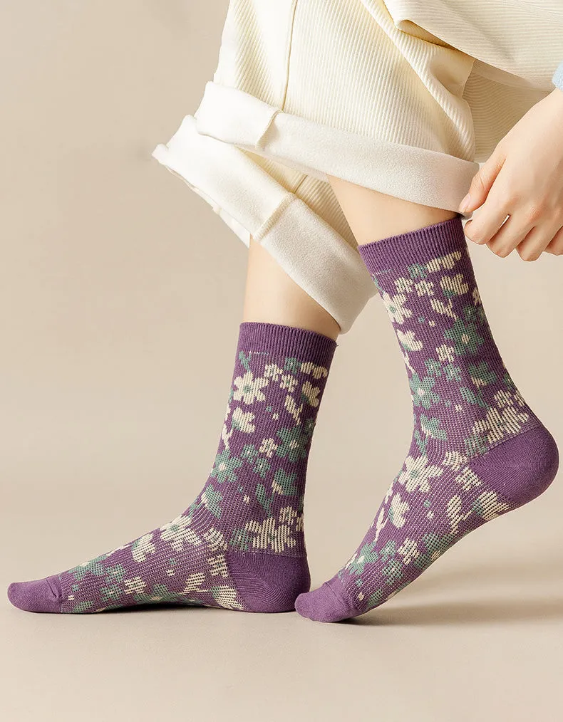 5 Pairs Comfortable Flower Cotton Socks