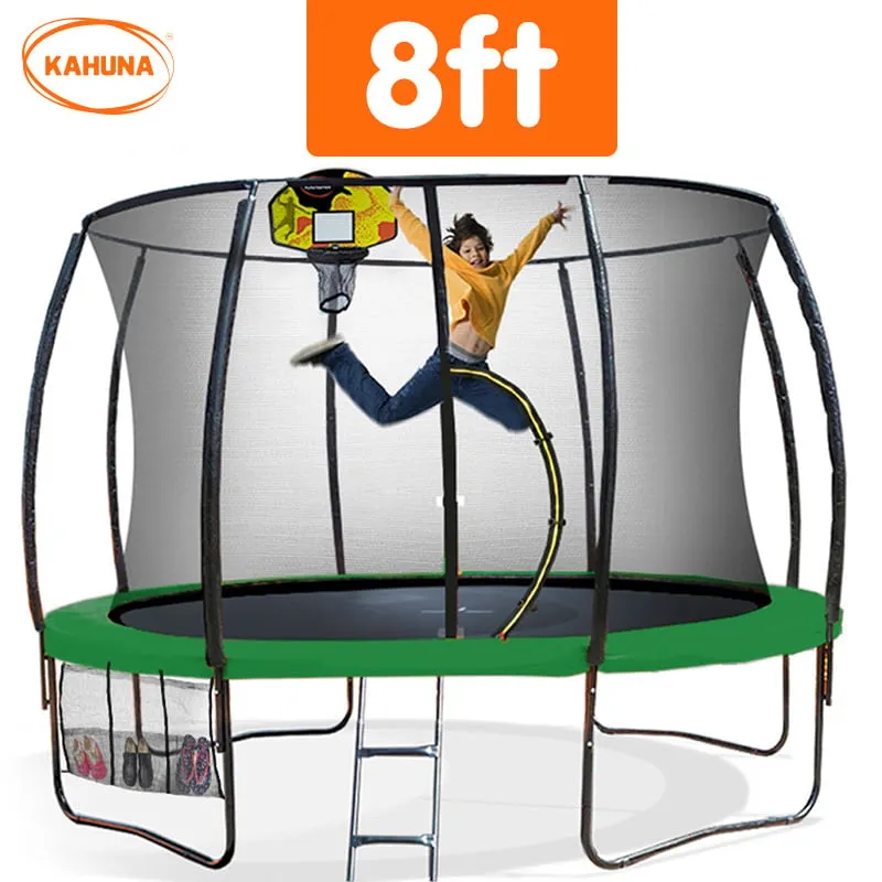 8ft Trampoline with Safety Net, Ladder & Basketball Set - Kahuna