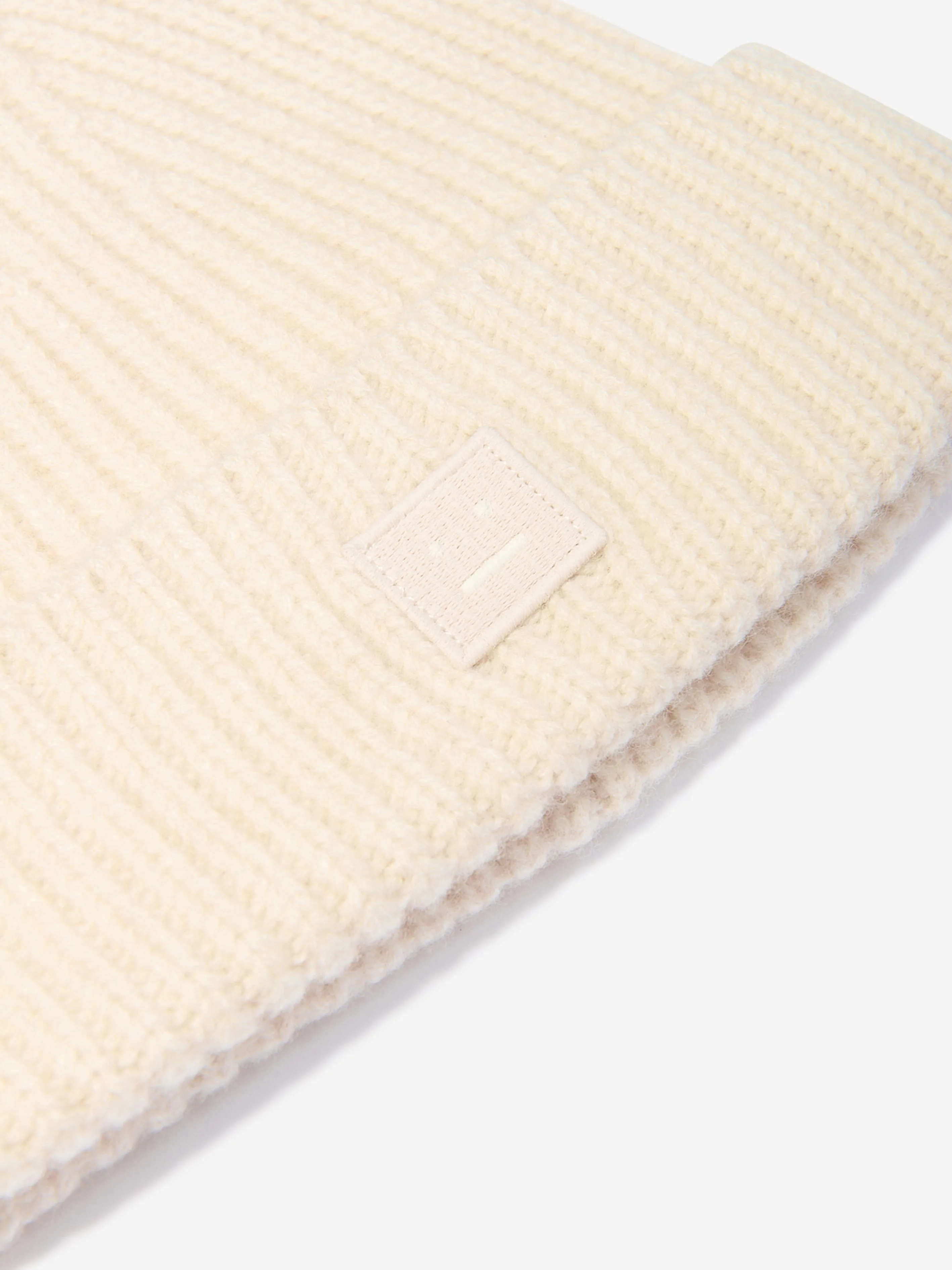 Acne Studios Kids Wool Knitted Beanie Hat in Beige