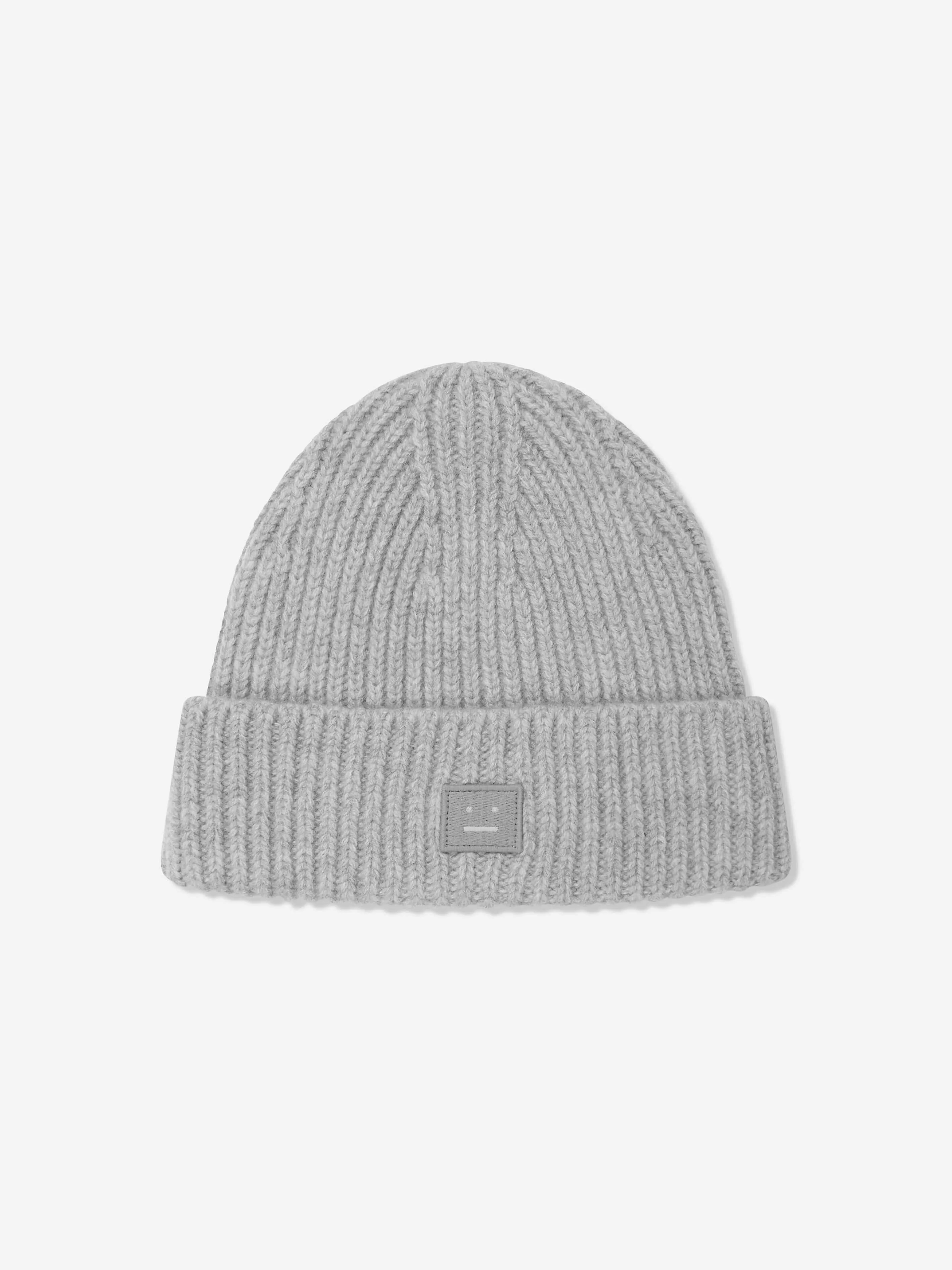 Acne Studios Kids Wool Knitted Beanie Hat in Grey