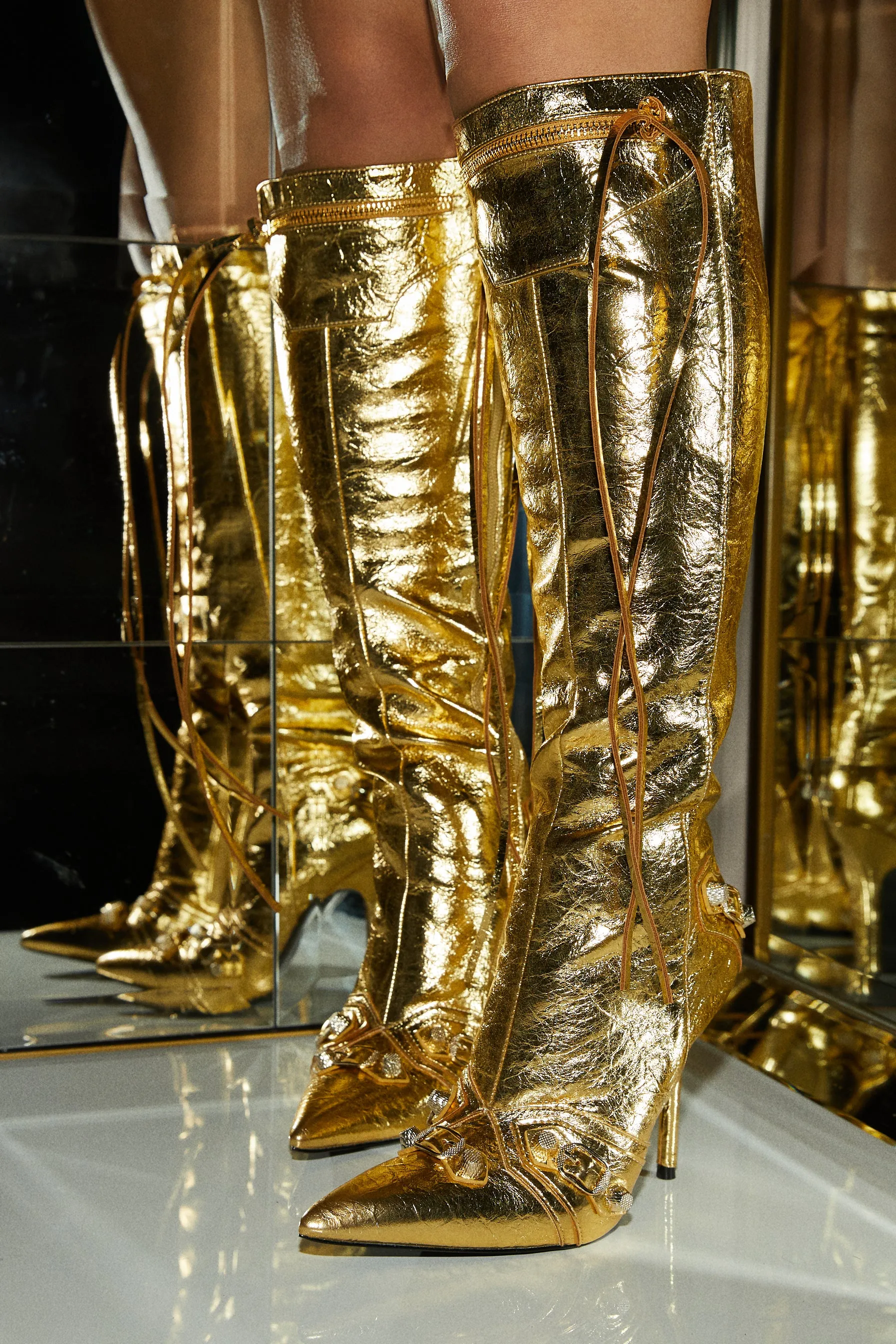 Adison Knee High Boots - Gold