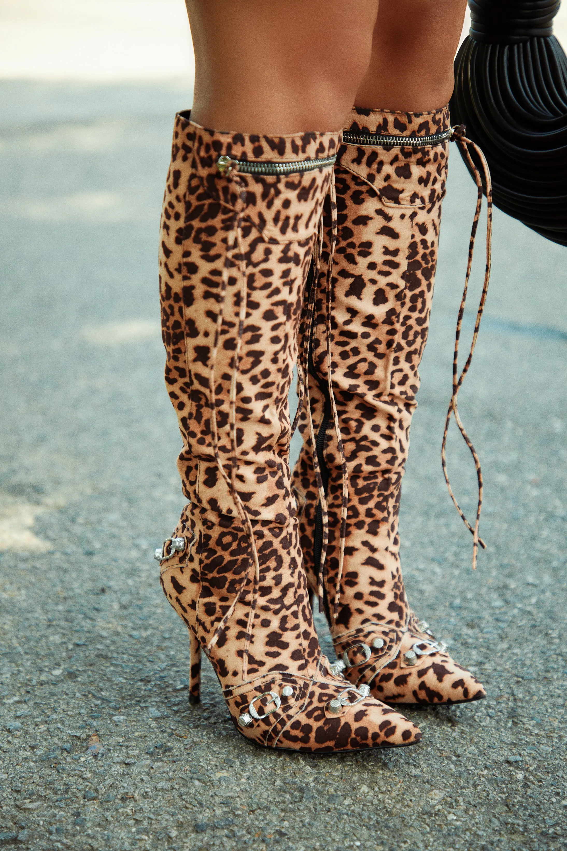 Adison Metallic Knee High Boots - Leopard