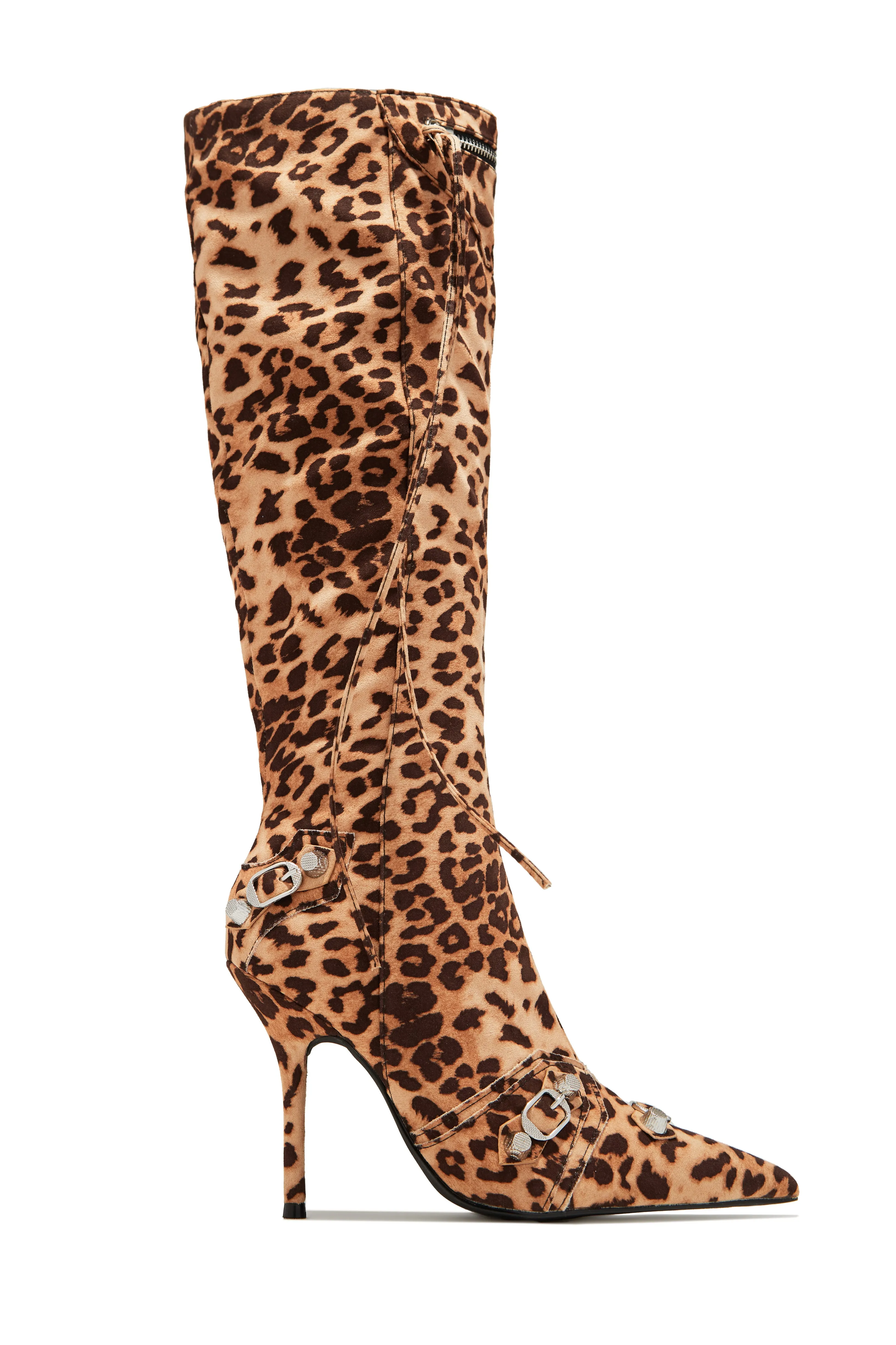 Adison Metallic Knee High Boots - Leopard