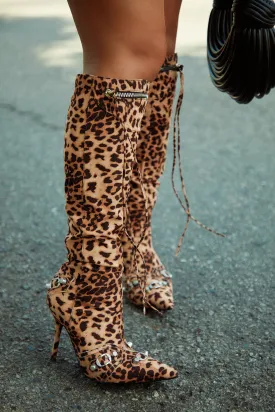 Adison Metallic Knee High Boots - Leopard