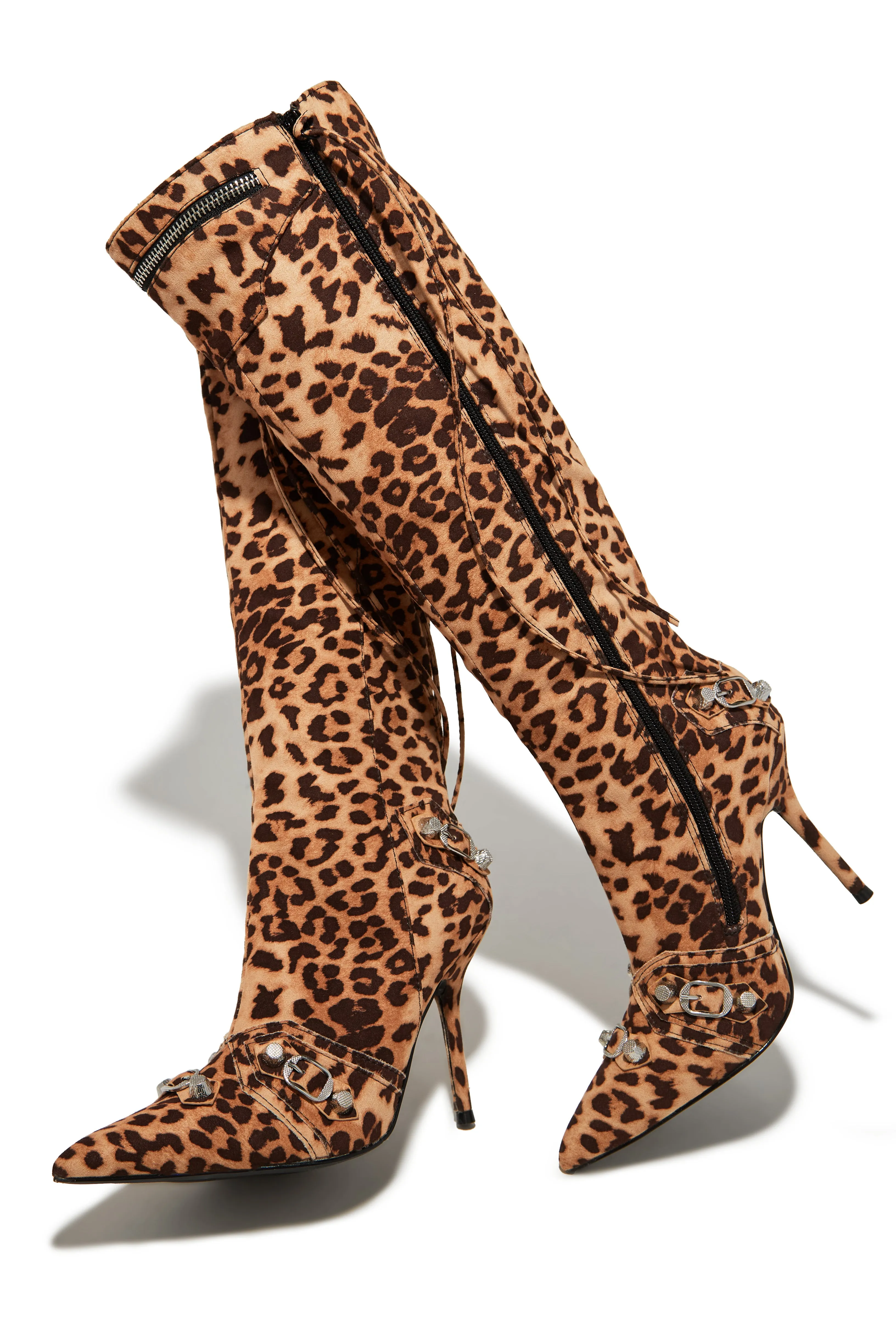 Adison Metallic Knee High Boots - Leopard