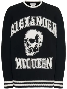 ALEXANDER MCQUEEN Luxurious Black Skull Sweater for Men with 90% Lana and 10% Cashmere