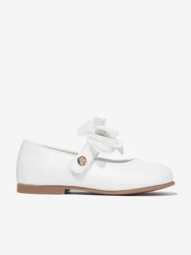 Andanines Girls Leather Flower Shoes in White