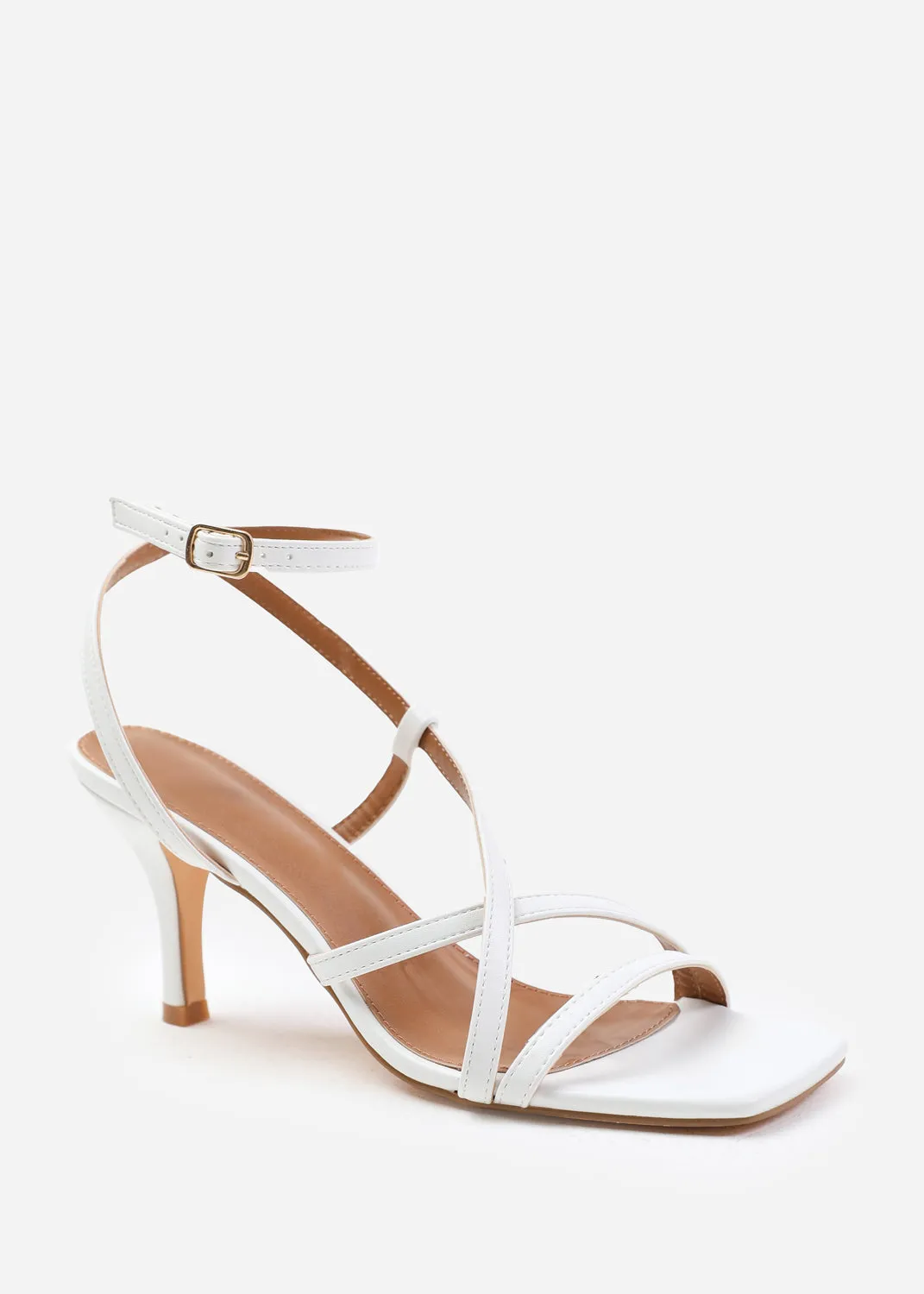 AUSTIN MULTI STRAP CROSS OVER MID HEELS IN WHITE