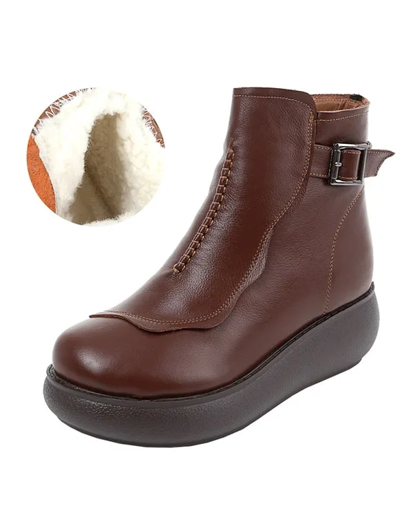 Autumn Winter Retro Leather Wedge Boots For Women