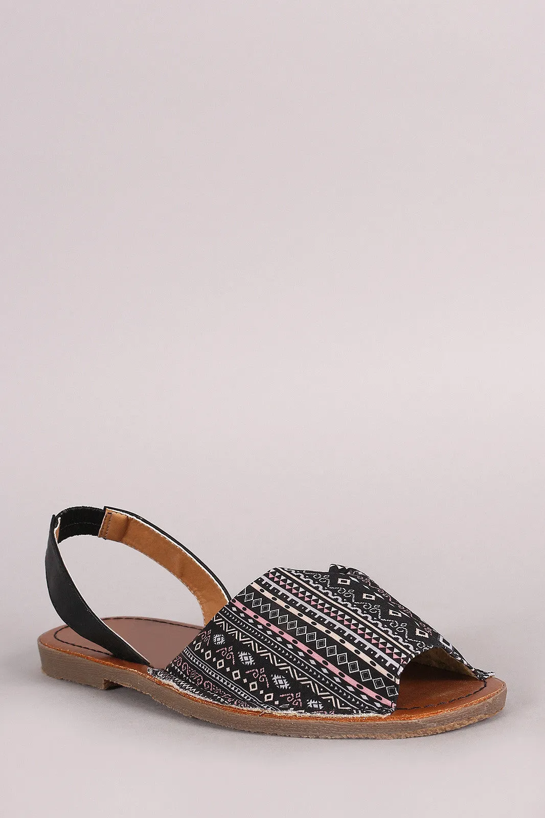 Aztec Print Slingback Flat Sandal