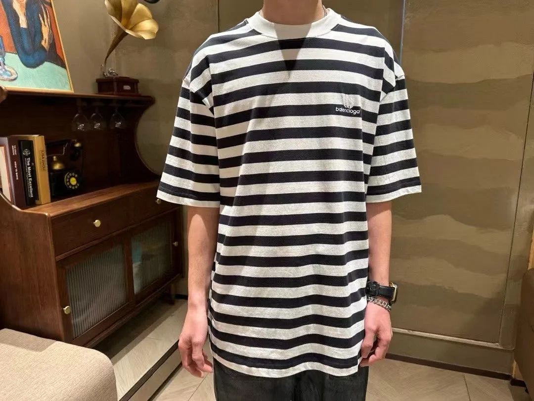 Balenciaga Black and White Striped T-Shirt