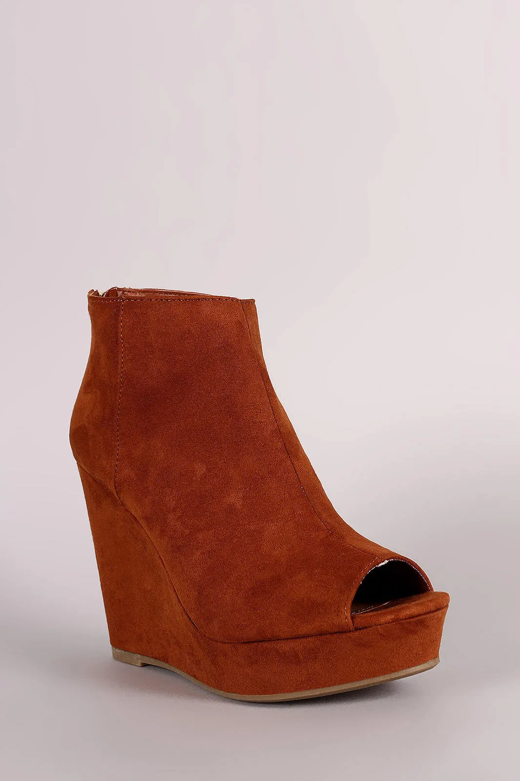 Bamboo Vegan Suede Peep Toe Wedge Booties