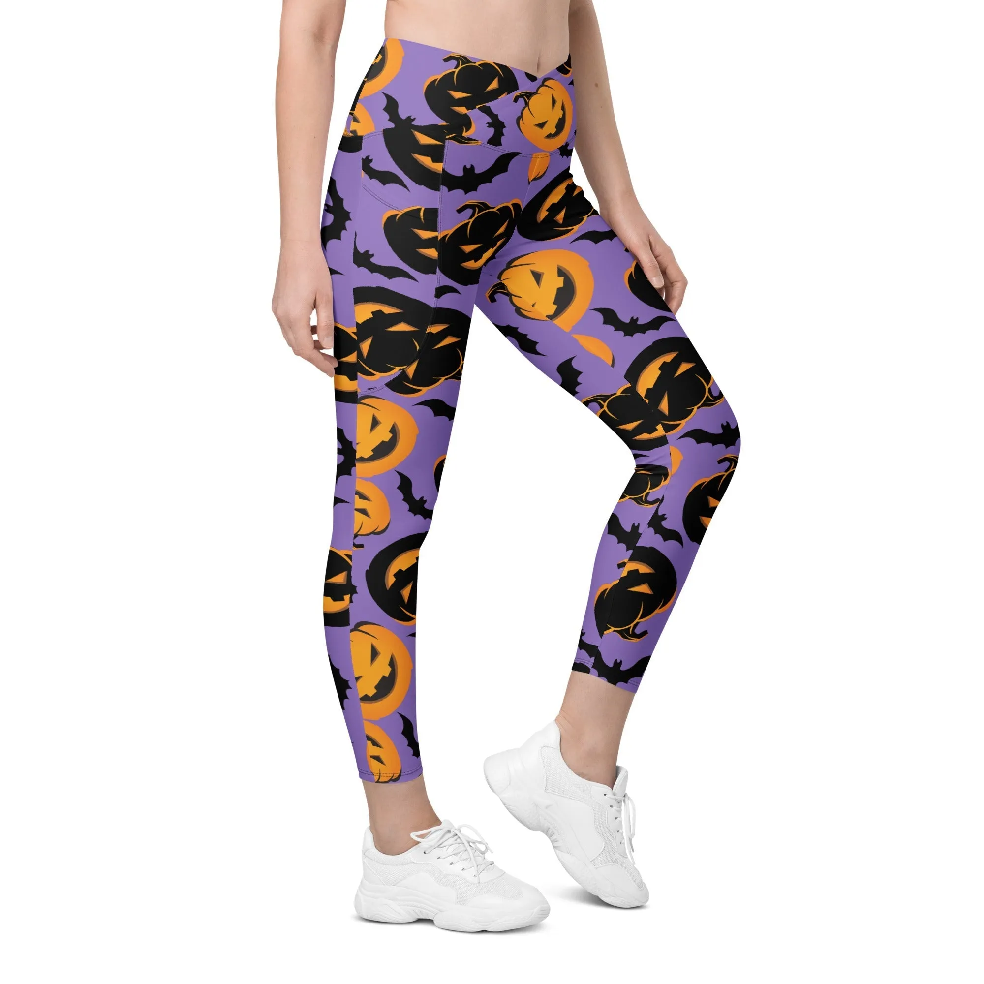 Bats and Jack O'Lanterns Crossover Leggings With Pockets