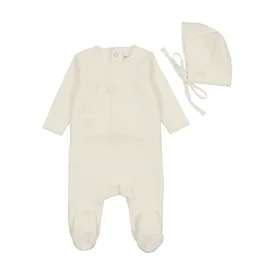 Bee & Dee Ivory Velour Pleated Footie   Bonnet