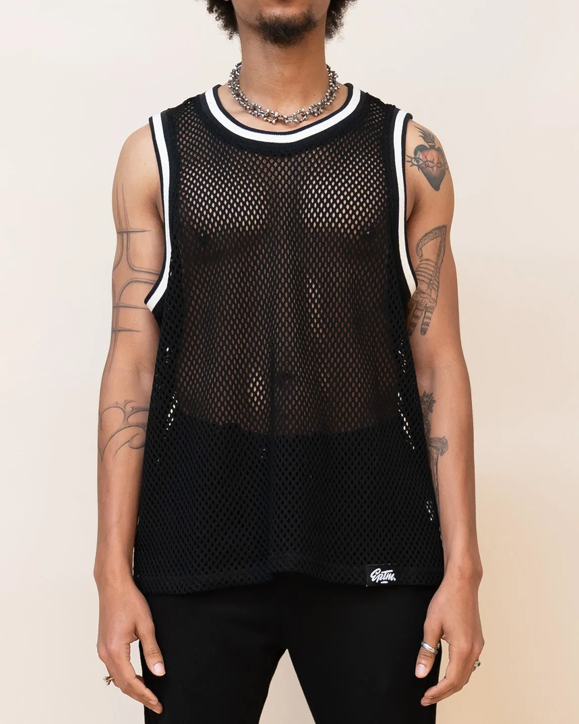 Black Crochet Net Tank Top