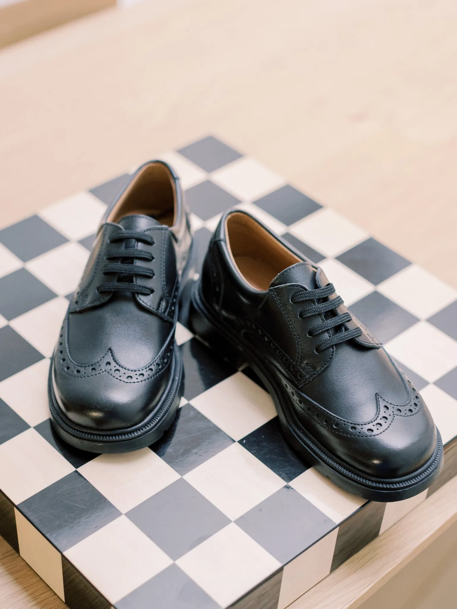 Black Leather Lace Up Kids School Shoes