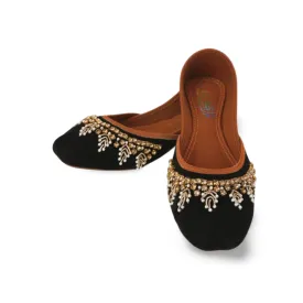 Black Velvet Embellished Khussa Jutti for Women - Handmade Punjabi Khussa