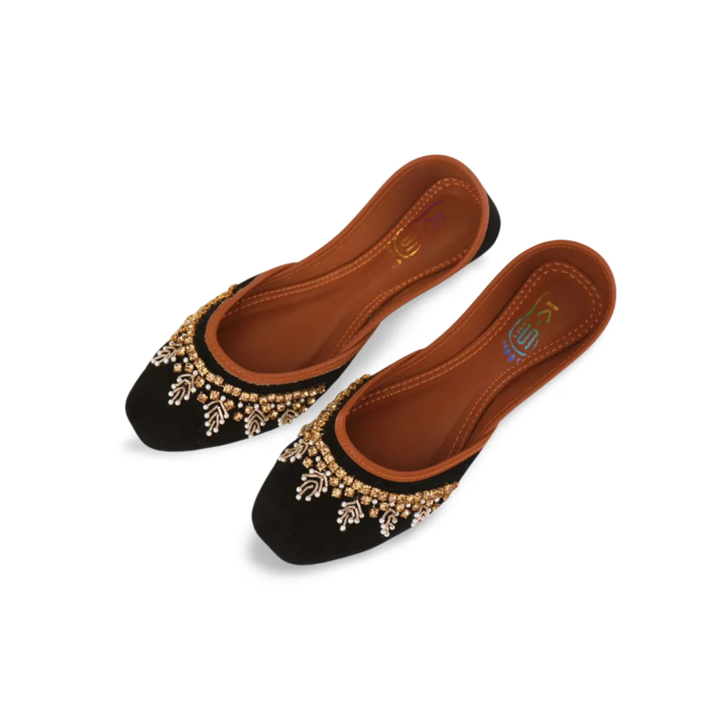 Black Velvet Embellished Khussa Jutti for Women - Handmade Punjabi Khussa