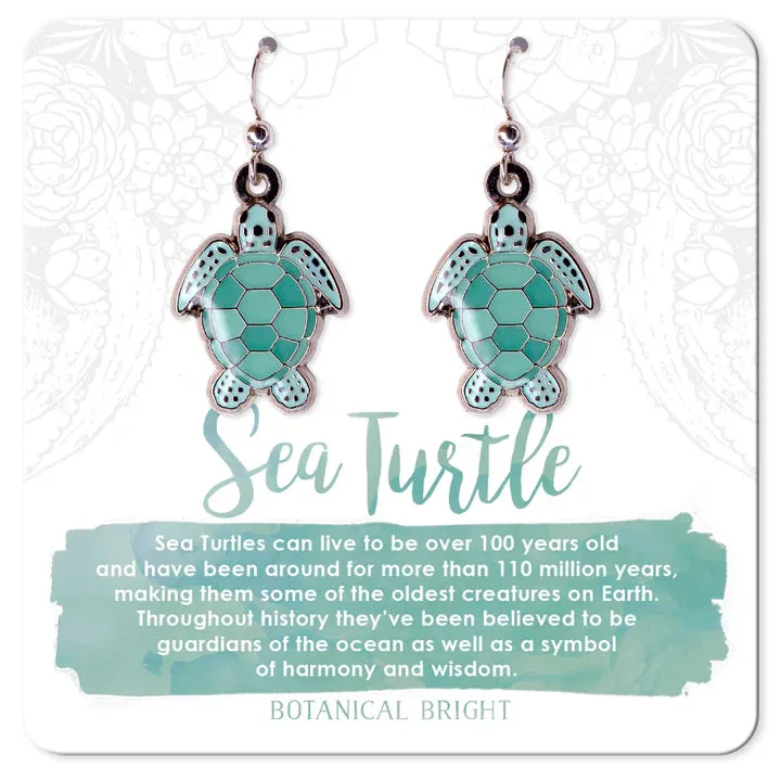 Botanical Bright Dangle Earrings - Sea Turtle