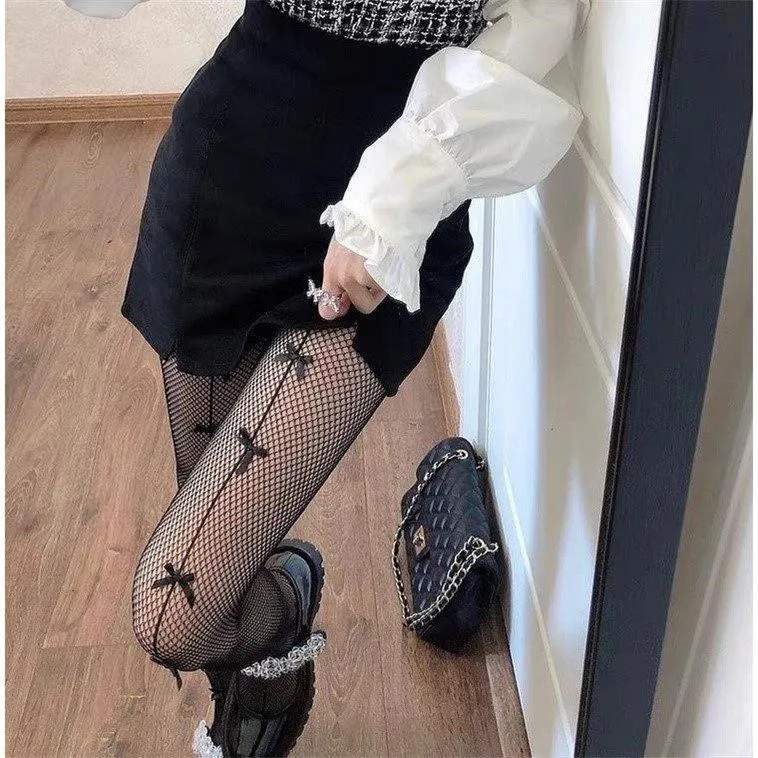 Bow Tie Fishnet Cute Hollow Pantyhose