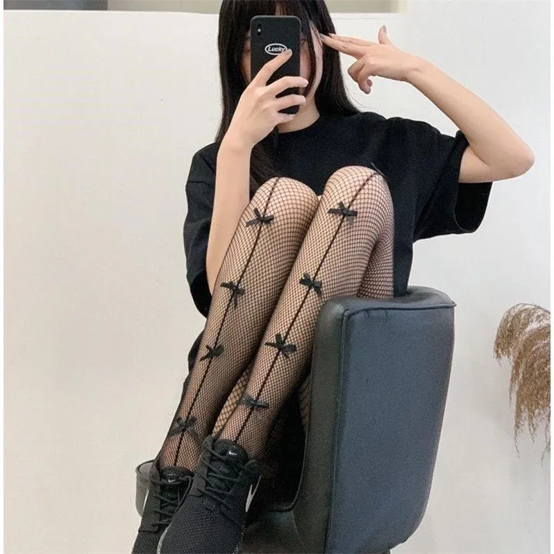 Bow Tie Fishnet Cute Hollow Pantyhose