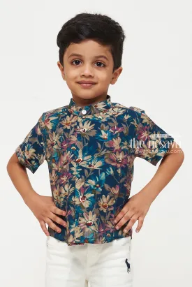 Boys Chanderi Floral Shirt - Premium Quality and Fashionable Design