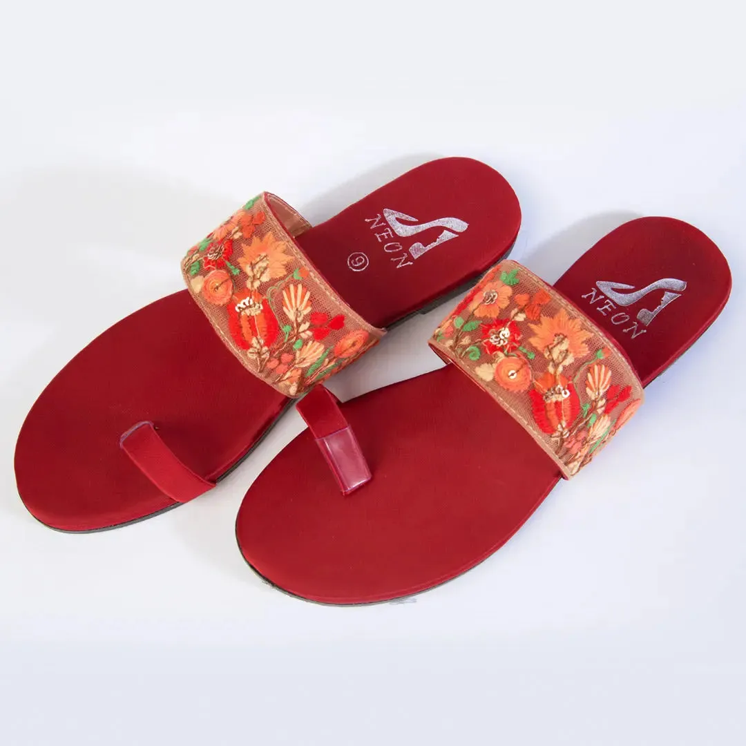 Broad Lace Slippers Maroon