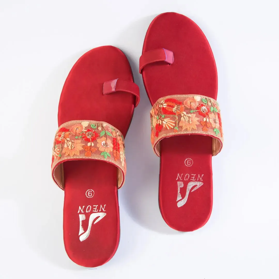 Broad Lace Slippers Maroon