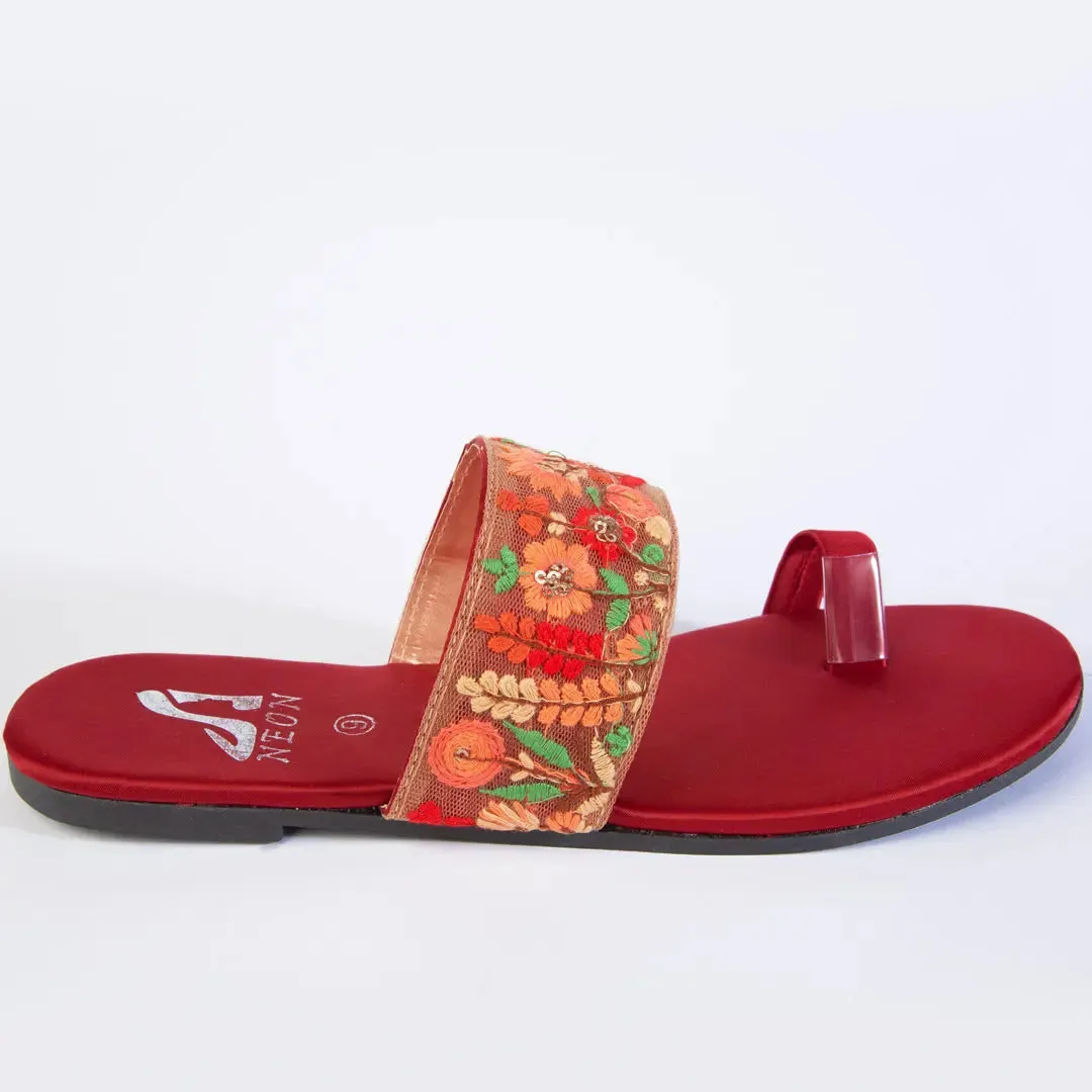 Broad Lace Slippers Maroon