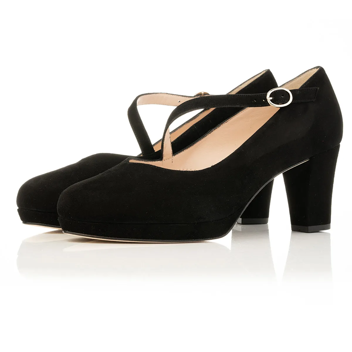 Clare Wide Fit Platform Courts - Black Suede