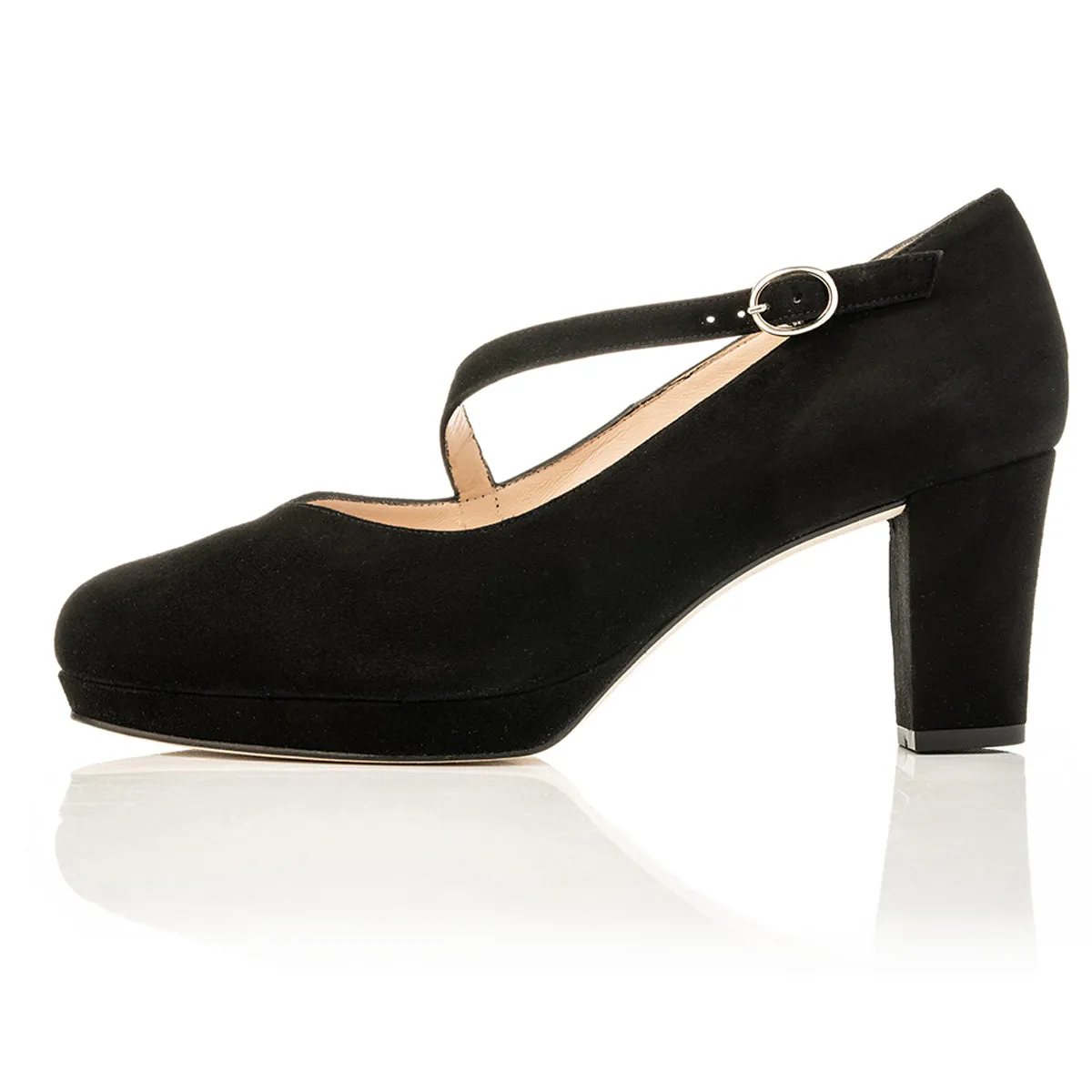 Clare Wide Fit Platform Courts - Black Suede