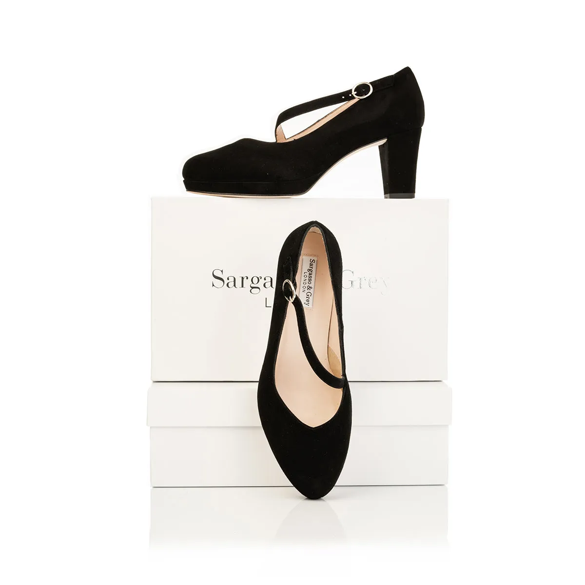 Clare Wide Fit Platform Courts - Black Suede