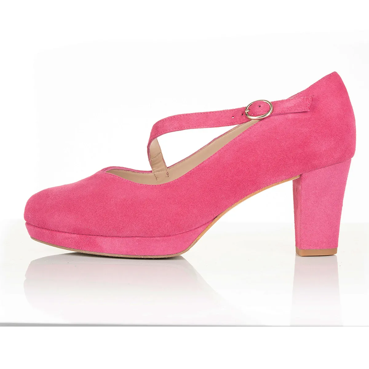 Clare Wide Fit Platform Courts - Light Fuchsia Pink Suede