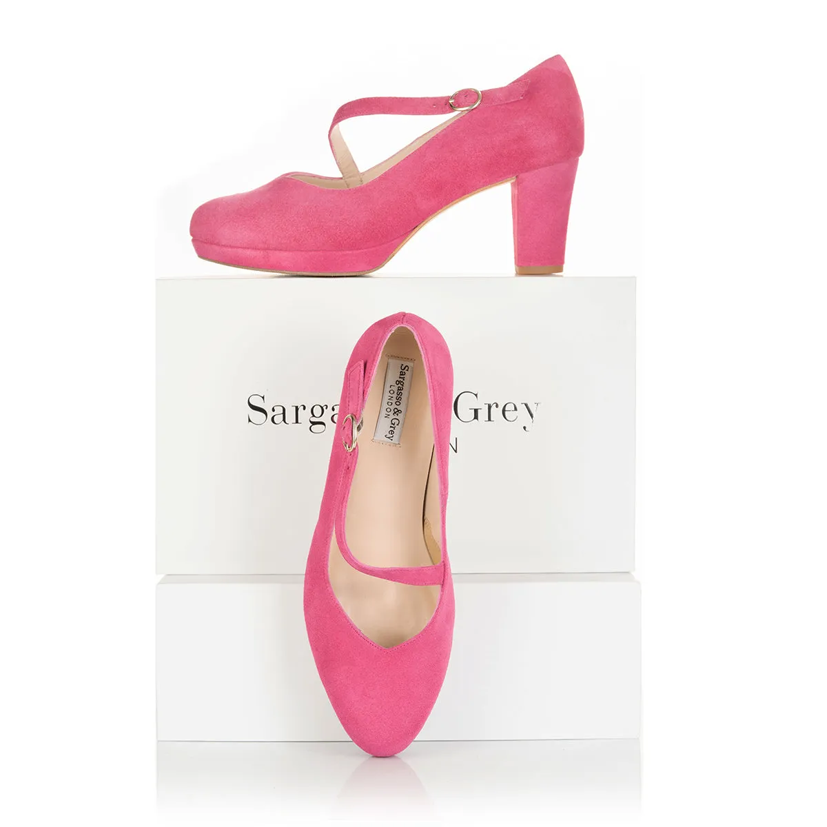 Clare Wide Fit Platform Courts - Light Fuchsia Pink Suede