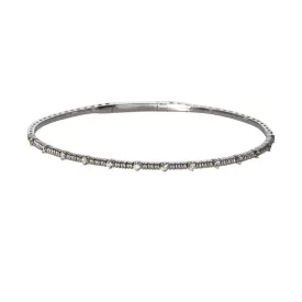 Diamond Station 14K White Gold Ribbed Flexible Bangle