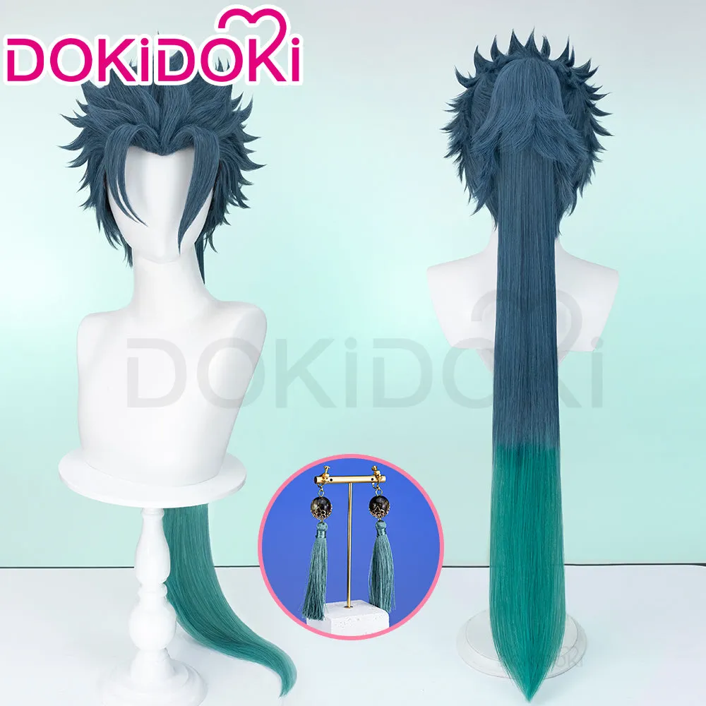 DokiDoki Game Wuthering Waves Cosplay Ji Yan Wig/ Ear Clip Long Straight Blue Green Hair Jiyan