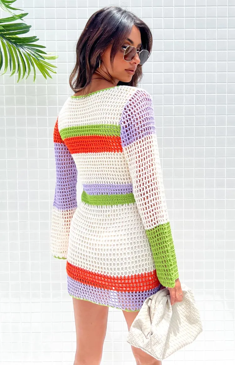 Donovan White Stripe Crochet Dress