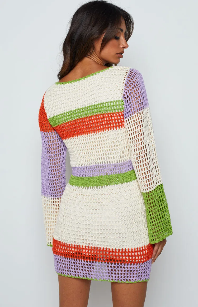 Donovan White Stripe Crochet Dress