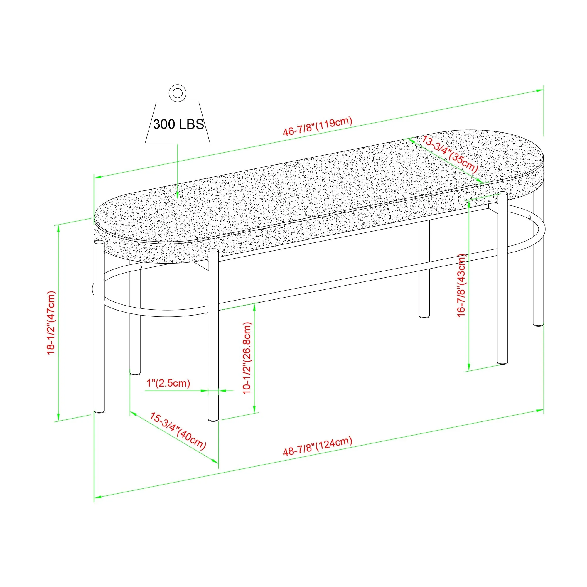 Elizabeth 48" Glam Bench with Cushion