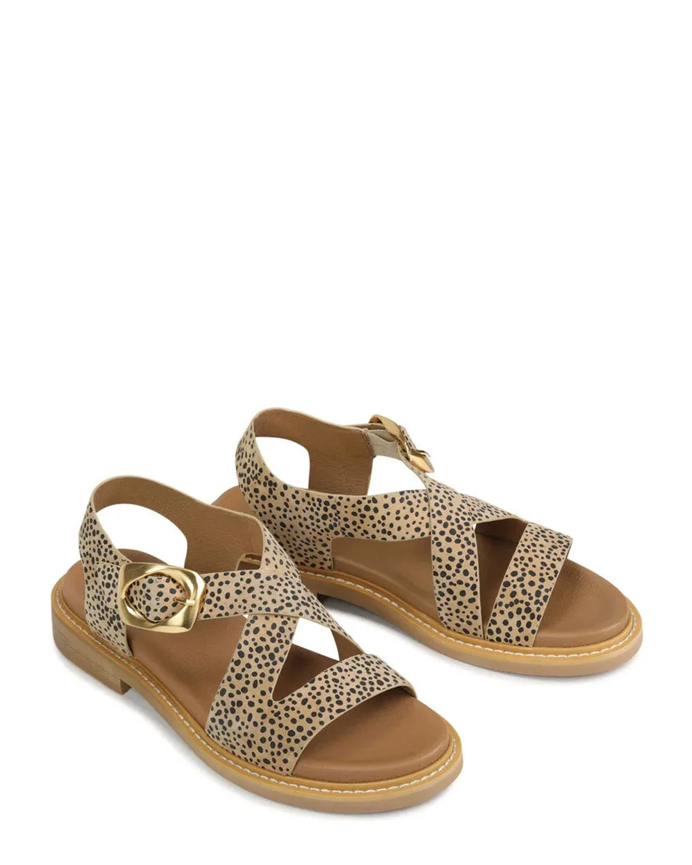 EOS  Ornaments Tan Cheetah Suede Leather Sandal