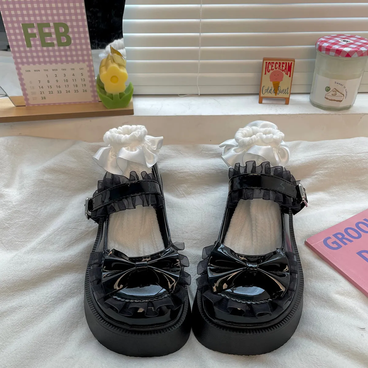 Fairy Cute Lolita Bow Mary Jane Shoes with Thick Soles