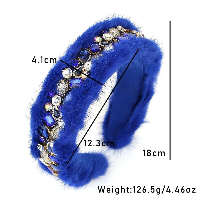 Fashionable women's rabbit hair rhinestone hair hoop